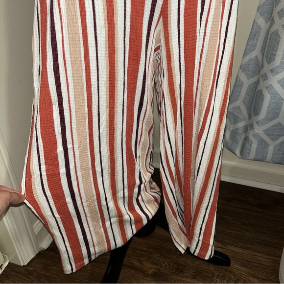 Stretchy Striped Jumpsuit - Brown, Rust Orange, Cream 🌟 Size M - Picture 4 of 9